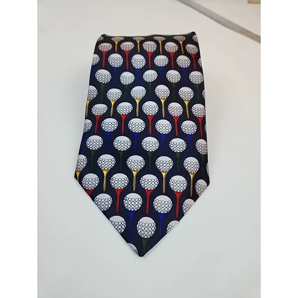 Golf Ball Club Tee 100% Silk Tie Neck Tie‎ Novelty Sport Theme Gift Why Knot